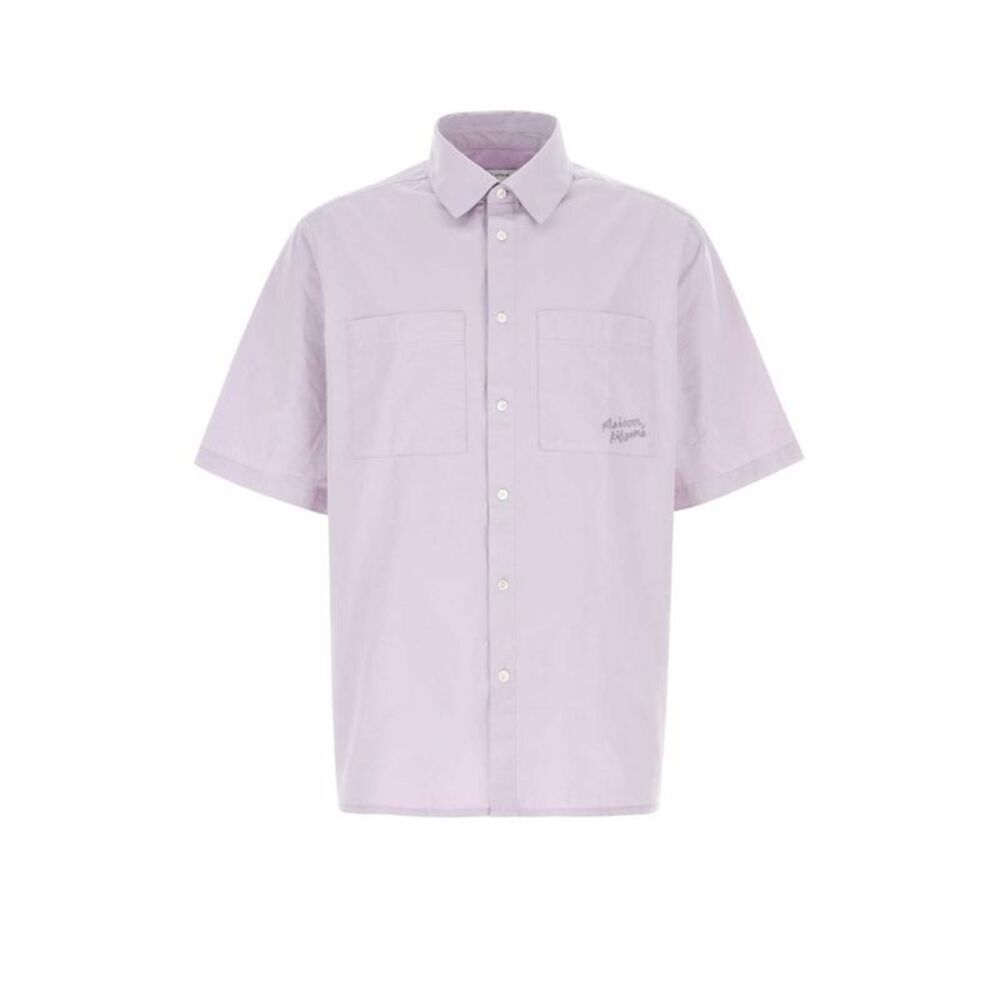 MAISON KITSUNE Short Sleeve Button-Up Shirt with Embroidered Logo Men PURPLE